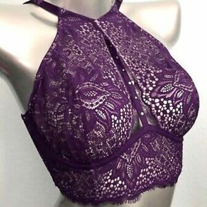 Victoria's Secret Very Secret unlined plunge Lace Halter Bra in Purple